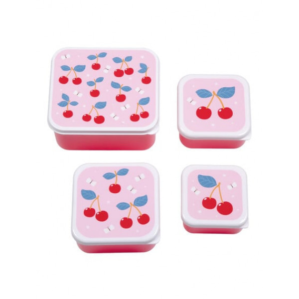 A Little Lovely Company Σετ 4 Δοχεία Φαγητού Lunch & Snack Box -Cherries SBSECH82