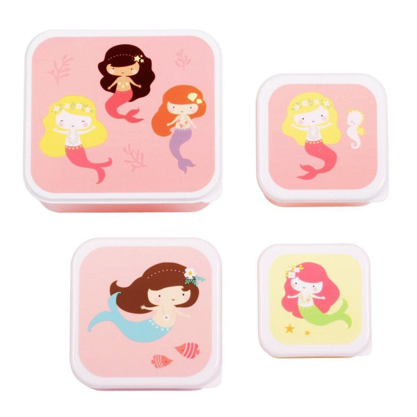 A little lovely company Σετ 4 δοχεία φαγητού Lunch & Snack Box Mermaids SBSEME40