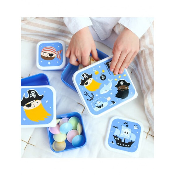 A Little Lovely Company Σετ 4 Δοχεία Φαγητού Lunch & Snack Box -Pirates SBSEPI80