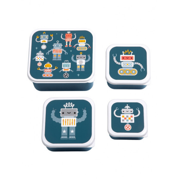 A little lovely company Σετ 4 δοχεία φαγητού Lunch & Snack Box Robots SBSERO86