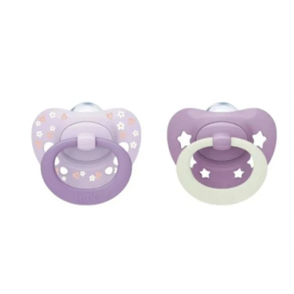 Nuk Πιπίλες Σιλικόνης Day and Night με Θήκη Λιλά 6-18m 176.384
