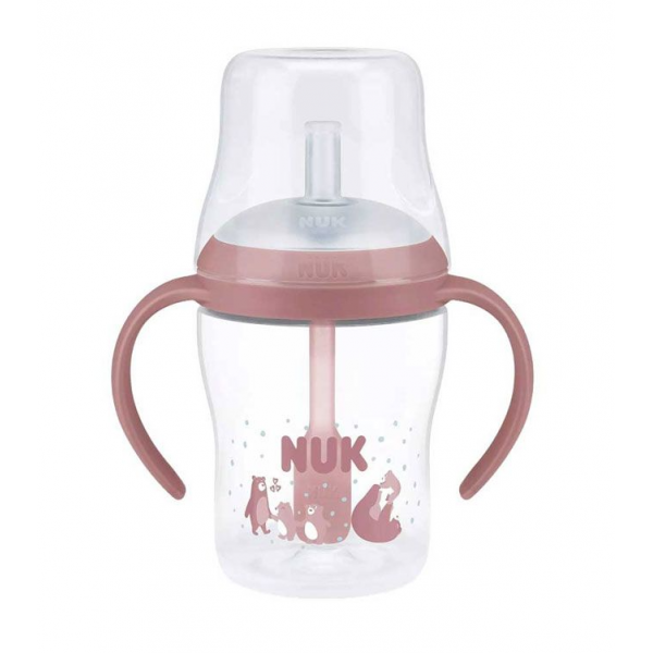 Nuk Perfect Match Ροζ Εκπαιδευτικό Μπιμπερό με Καλαμάκι Σιλικόνης 8m+ Bear 215.402