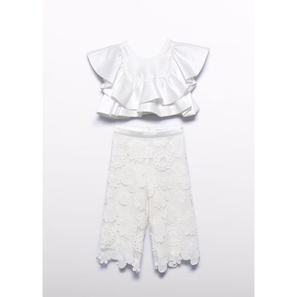 Abel and Lula Σετ παντελόνι culotte γκιπούρ Κρεμ 26-05212-010