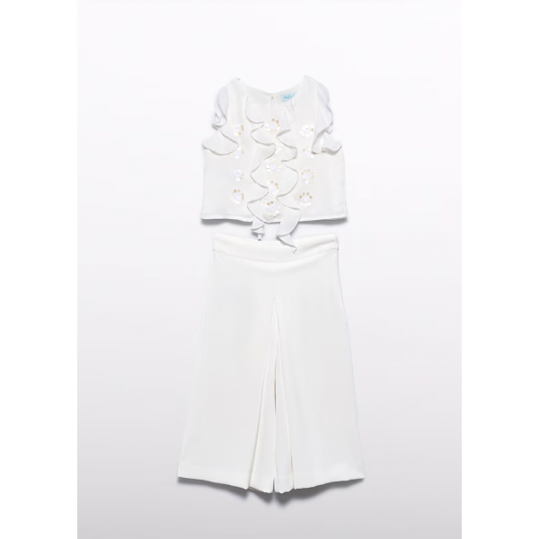 Abel and Lula Σετ παντελόνι culotte κρεπ Κρεμ 26-05213-003