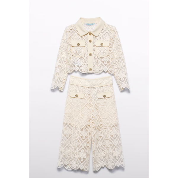 Abel and Lula Κοστούμι παντελόνι culotte γκιπούρ Κρεμ 26-05288-004