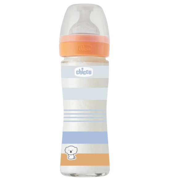 Chicco Μπιμπερό Well Being Γυάλινο Με Θηλή Σιλικόνης 0μ+ 240ml Σιελ A50-28721-21