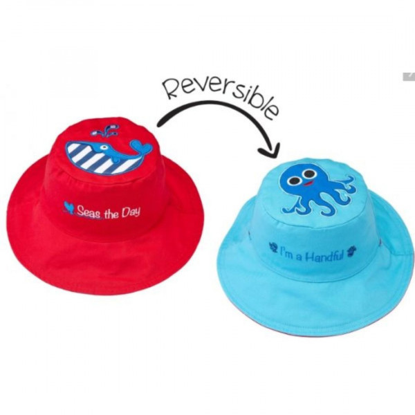 FlapJackKids Καπέλο Διπλής Όψης UPF 50+ Whale/Octopus 4E-6E LUV0146L
