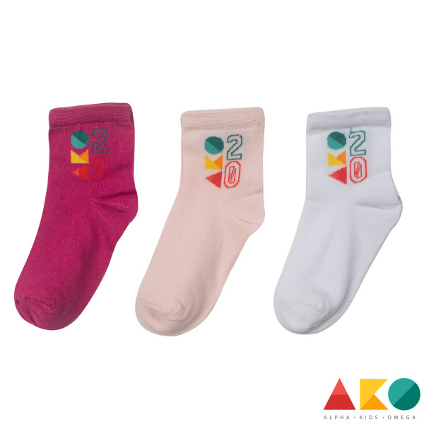 Ako Παιδικές κάλτσες 3τμχ Ροζ-άσπρο-φούξια 32525-05
