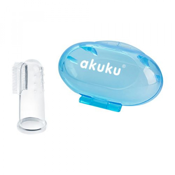 Akuku Οδοντόβουρτσα από σιλικόνη και μασάζ ούλων σε θήκη Γαλάζιο A0263-BLUE