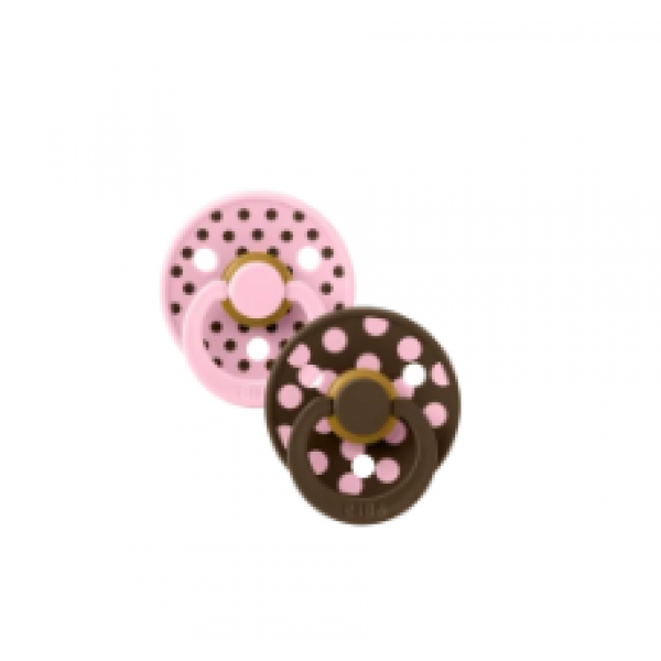 Bibs Πιπίλες Studio Collection Polka dot Baby 2τμχ Στρογγυλή No1 Mocha/Pink 11034102