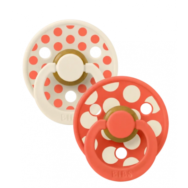 Bibs Πιπίλες Colour Round 2τμχ Latex No1 Polka Dot Ivory-Tango 11041103