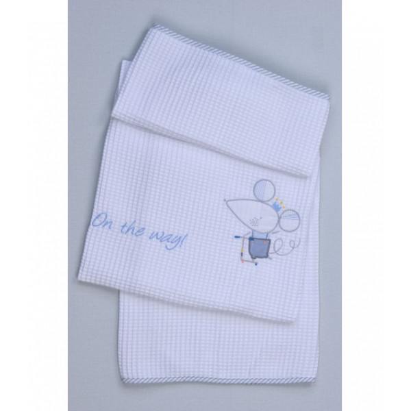 Baby Oliver Κουβέρτα Πικέ Κούνιας Ποντικάκι Σιελ 100x140 46-6720/351