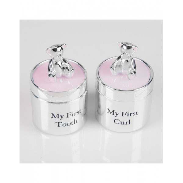Bambino Σετ Επάργυρα Κουτιά   First Tooth   &   Curl Box   Ροζ BR75444