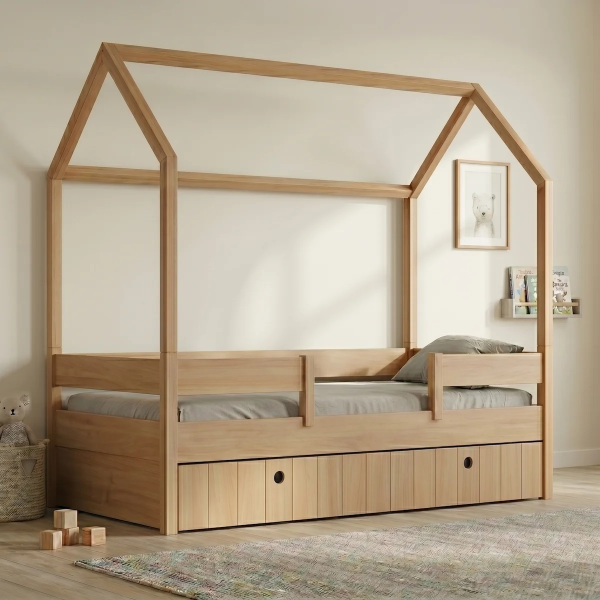 Casakids Kiddy Natural Παιδικό Κρεβάτι Montessori 3 σε 1 με Αφαιρούμενη Σκεπή CK00101