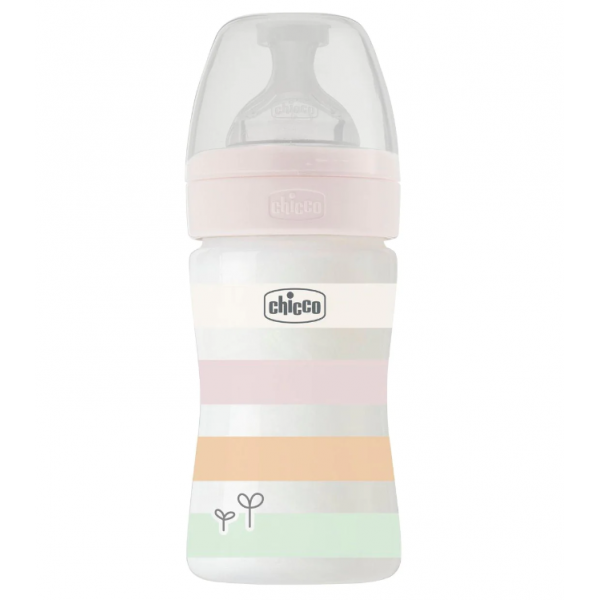 Chicco Πλαστικό Μπιμπερό με Θηλή Σιλικόνης Well Being Girl 150ml 28611-11