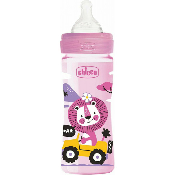 Chicco Μπιμπερό Well Being Πλαστικό Pink Lion 2m+ 250ml 28623-10