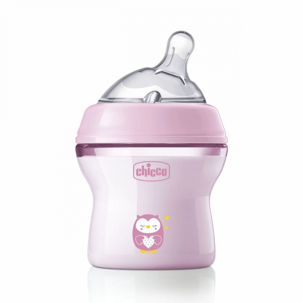 Chicco Πλαστικό Μπιμπερό Natural Feeling Κατά των Κολικών με Θηλή Σιλικόνης 150ml για 0+ μηνών Ροζ  81311-10