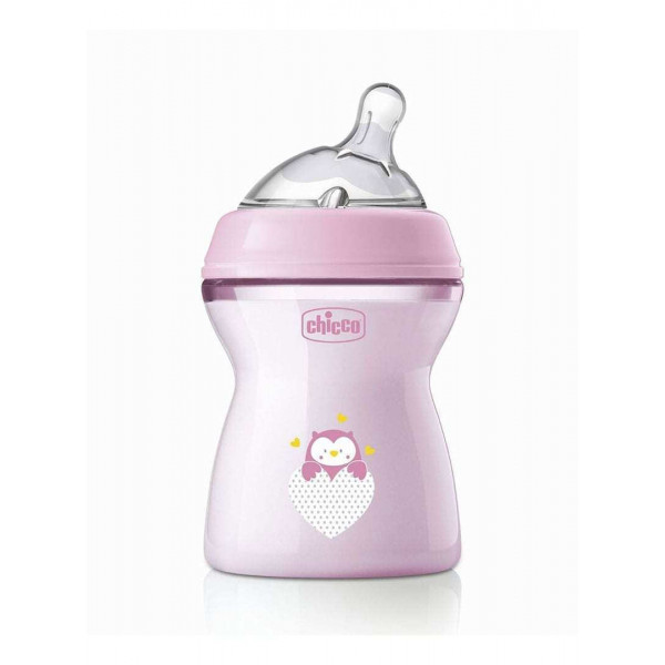 Chicco Πλαστικό Μπιμπερό Natural Feeling Κατά των Κολικών με Θηλή Σιλικόνης 250ml για 2+ μηνών Ροζ 81323-10 