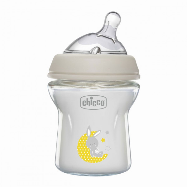 Chicco Γυάλινο Μπιμπερό Natural Feeling Κατά των Κολικών Λευκό 150ml Για 0+ Μηνών A50-81211-30