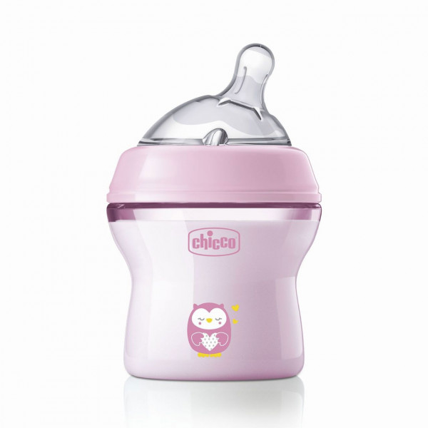 Chicco Πλαστικό Μπιμπερό Natural Feeling Κατά των Κολικών Ροζ 150ml Για 0+ Μηνών  A60-81311-10