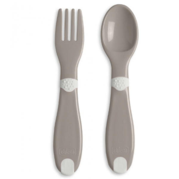 Chicco First Cutlery Σετ Κουταλοπίρουνα 2 τμχ Για 12m+ Grey F01-16101-35