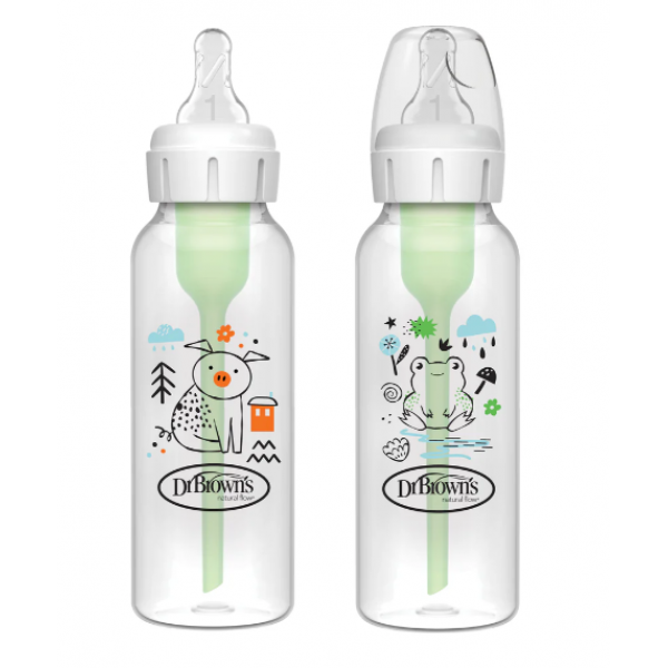 Dr Browns Πλαστικό Μπιμπερό με Στενό Λαιμό Options+ Pig/Frog 250ml (2τεμ) SB82040