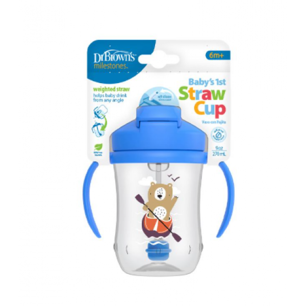 Dr Brown s Κύπελλο Mε Εύπλαστο Καλαμάκι 270ml  Μπλε Αρκούδα TC91012
