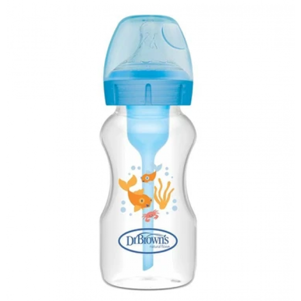 Dr Brown s Μπιμπερό Πλαστικό Options+ Με φαρδύ λαιμό Μπλε 270ml WB91802