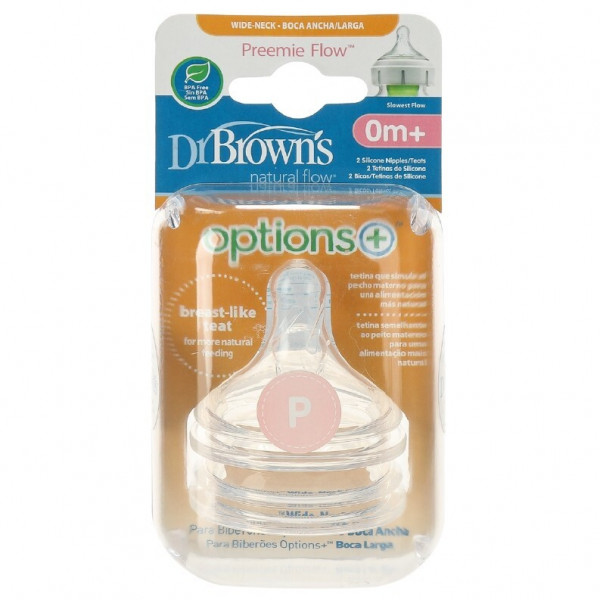 Dr Browns  Θηλές Σιλικόνης για Μπιμπερό Φαρδύ Λαιμό 0m+ 2τμχ WN0201