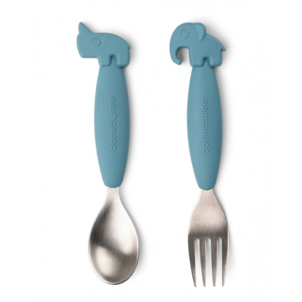 Done by Deer Κουταλι και Πηρουνι Deer Friends Blue 12M+ 2 τεμ BR79505