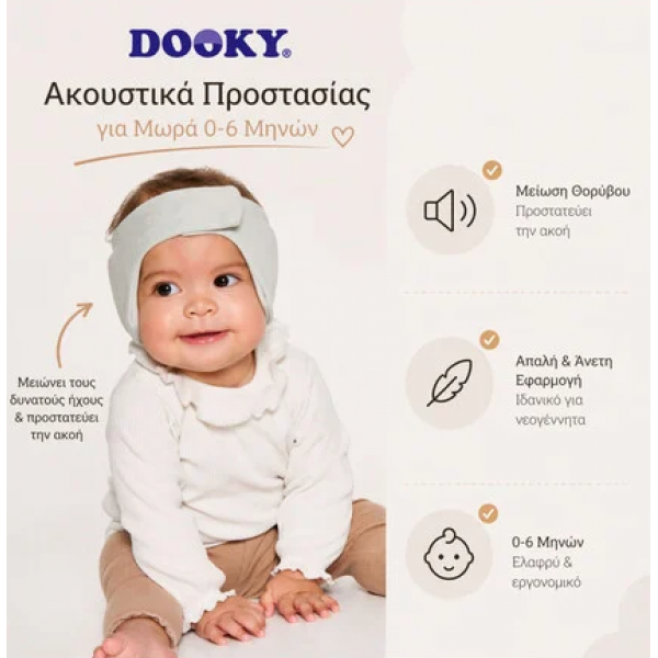 Dooky Προστατευτικό αυτιών - κορδέλα με ηχομόνωση για ηλικίες 0-6 μηνών Γκρι  DK-3002001