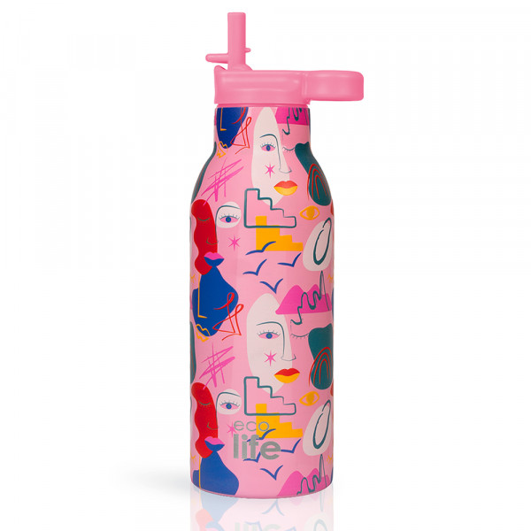eco life Θερμός 550ml Με Εσωτερικό Καλαμάκι Faces 5208009004851