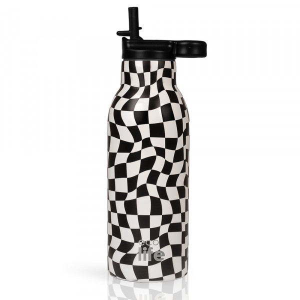 eco life Θερμός 550ml Με Εσωτερικό Καλαμάκι Black & White 5208009004882