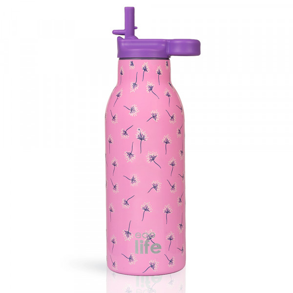 eco life Pink Dandellion Thermos 550ml Με Εσωτερικό Καλαμάκι 5208009004905