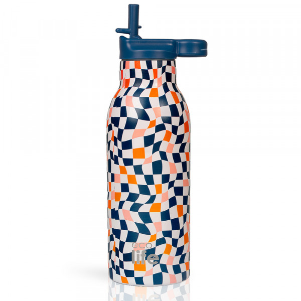 eco life Θερμός 550ml Με Εσωτερικό Καλαμάκι Color Squares 5208009004912