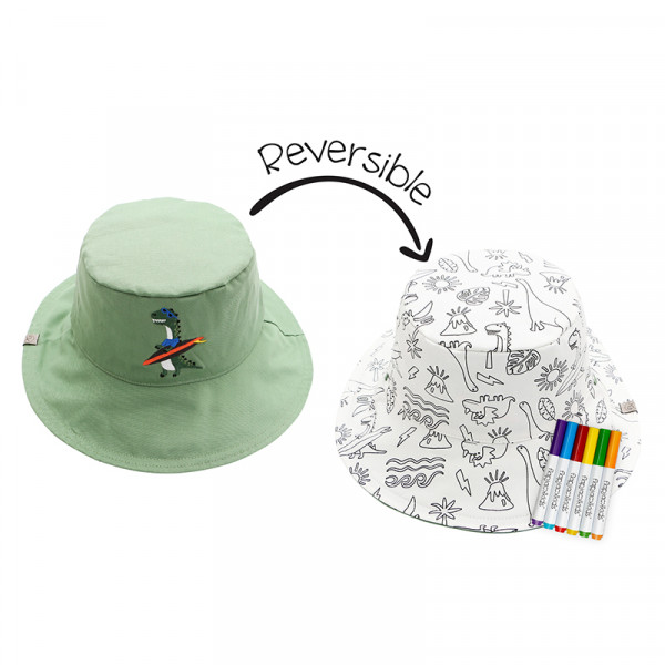 FlapJackKids Kids’ Colouring Sun Hat Medium 4-6year – Dino FJKCS909L