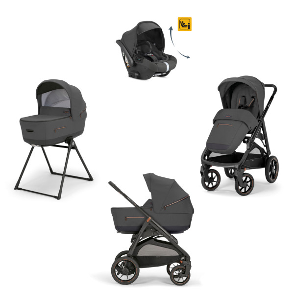 Inglesina Πολυκαρότσι Aptica XT χρώμα Magnet Grey Με Σκελετό Black Και Κάθισμα Αυτοκινήτου Darwin Infant Recline KA72R0MGG