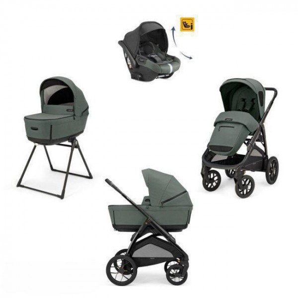 Inglesina Καρότσι Aptica XT Quattro χρώμα Taiga Green με σκελετό Nero και παιδικό κάθισμα αυτοκινήτου Darwin Infant Recline KA72S0TGG