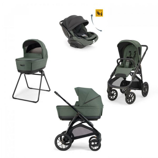 Inglesina Πολυκαρότσι Aptica XT Quattro Taiga Green Με Σκελετό Black και Κάθισμα Αυτοκινήτου Darwin Infant Recline KA72T0TGG
