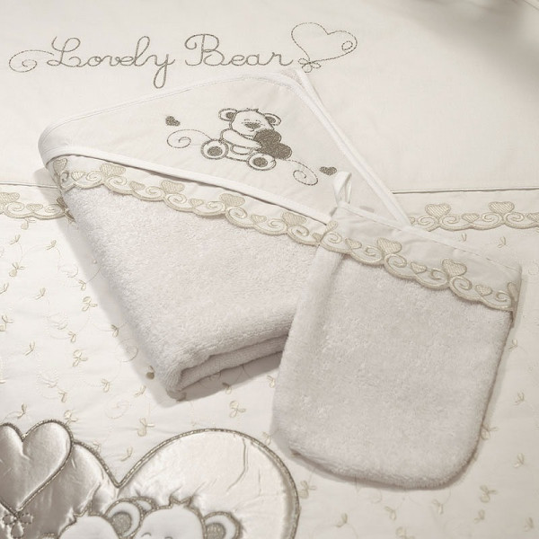 Funna Baby Μπουρνούζι - κάπα & γάντι μπάνιου 90X90cm Lovely Bear Cream 4224