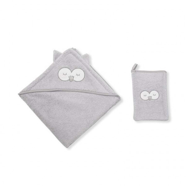 Funna Baby Σετ Μπουρνούζι-Κάπα 75cm x 75cm & Γάντι Μπάνιου Owlet Grey 9757