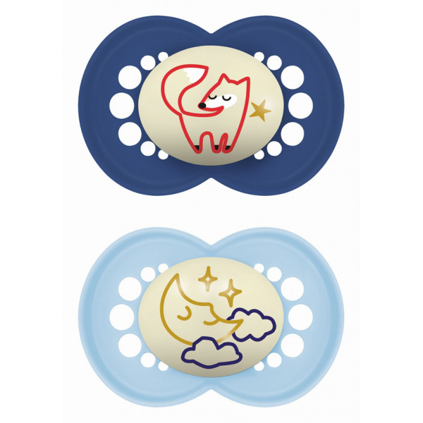 MAM Πιπίλα Original Night Σιλικόνης 6-16 μηνών Μπλε (Αλεπού-Φεγγάρι) 160SBc