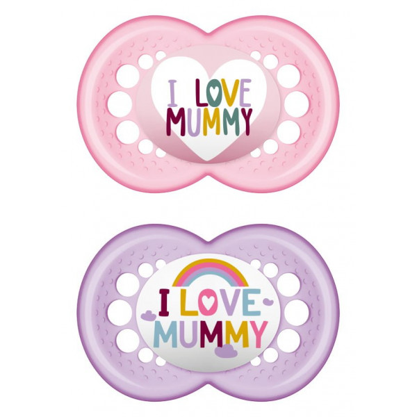 MAM Πιπίλα Σιλικόνης Ι Love Mummy & Daddy 6-16 μηνών Ροζ 170SG1
