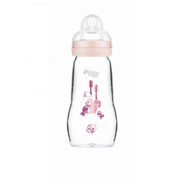 MAM Μπιμπερό Γυάλινο 260ml Feel Good 2m+ Ροζ 375SG