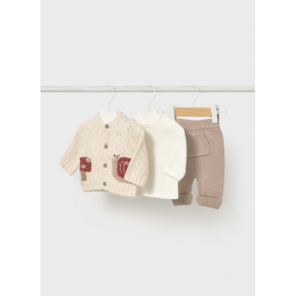 Mayoral Σετ Παντελόνι Μπλούζα Ζακέτα μπεζ σκούρο 15-02571-002