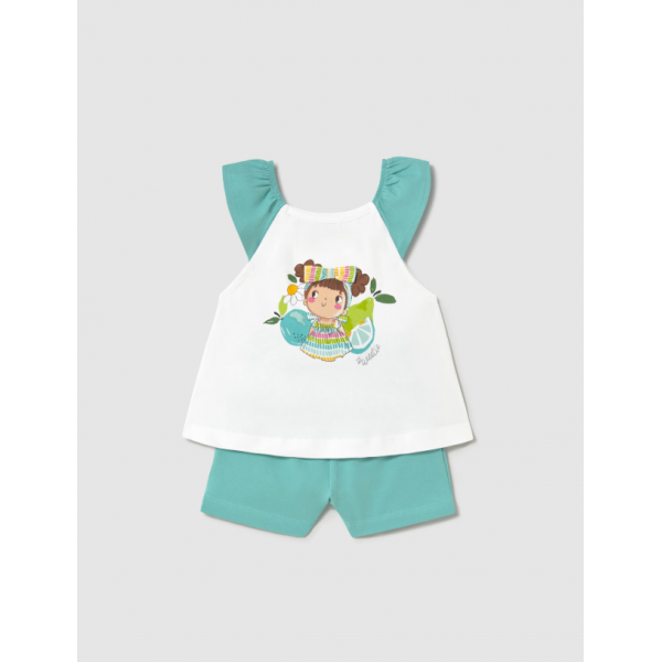 Mayoral Σετ σορτς και μπλούζα μεταξοτυπία αχάτης πράσινο 25-01234-095
