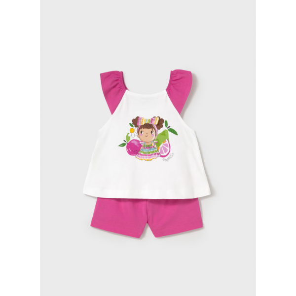 Mayoral Σετ σορτς και μπλούζα μεταξοτυπία φούξια 25-01234-096