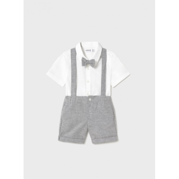 Mayoral Σετ βερμούδα και πουκάμισο με παπιγιόν γκρι σκουρ 25-01250-032