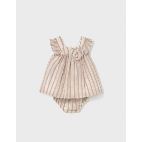 Mayoral Φόρεμα με κάλυμμα για πάνα ριγέ λινό ροζ μπεμπε-25-01858-024