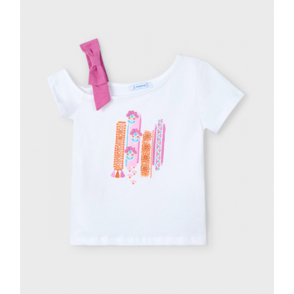 Mayoral Μπλούζα ασύμμετρη Λευκό-ορχιδέα 25-03011-080